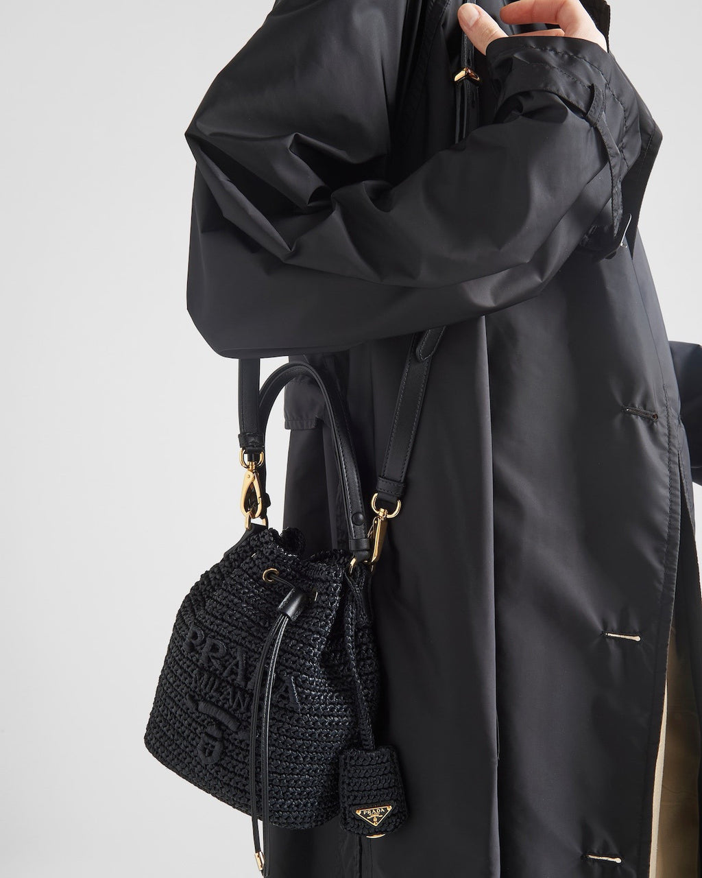 Prada Women's Logo Embroidered Adjustable Detachable Shoulder Strap Lafite Grass Patchwork Leather Bucket Bag Mini Handheld One Shoulder Crossbody Bag  Bags #196301