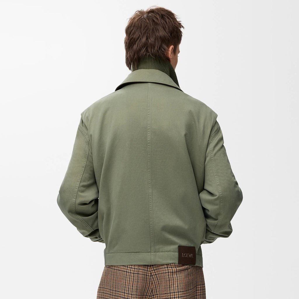 Loewe Men's And Women's Spring/fall Fashion Casual Solid-color Lapel Zipper Cotton Satin Fabric Waist Tapered Jacket  Elastic Waist Straight Leg Pants Suit Set #79174