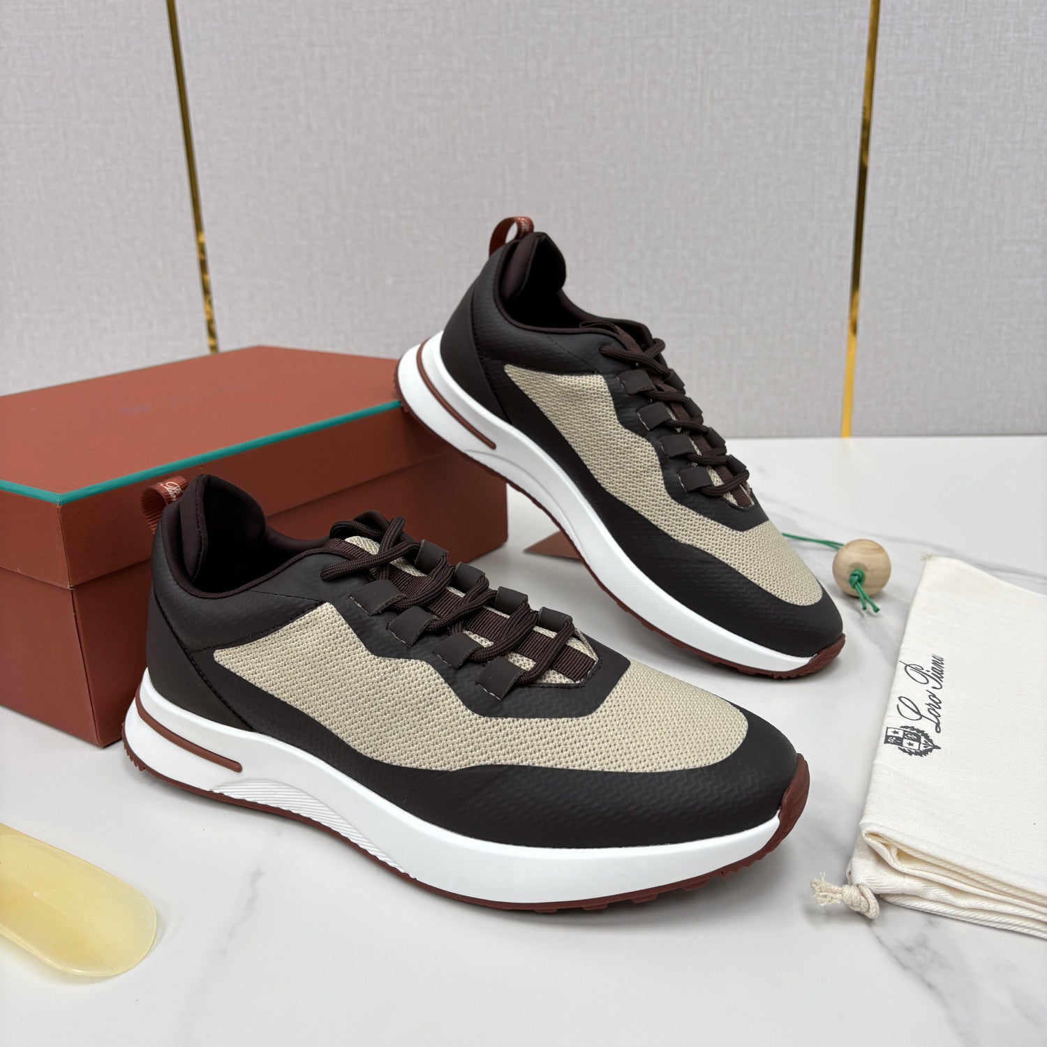 Loro Piana Week End Walk Mesh Cowhide Suede Casual Sneakers #381648