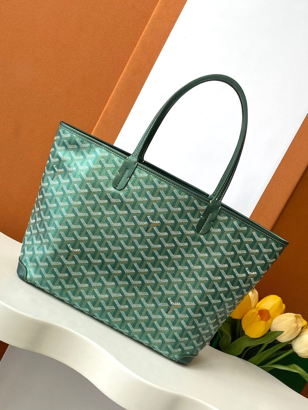 GOYARD Artois Men's Women's Y Word Old Flower Full Print Leather Shoulder Bag Zipper Closure Casual Tote Bags #77388