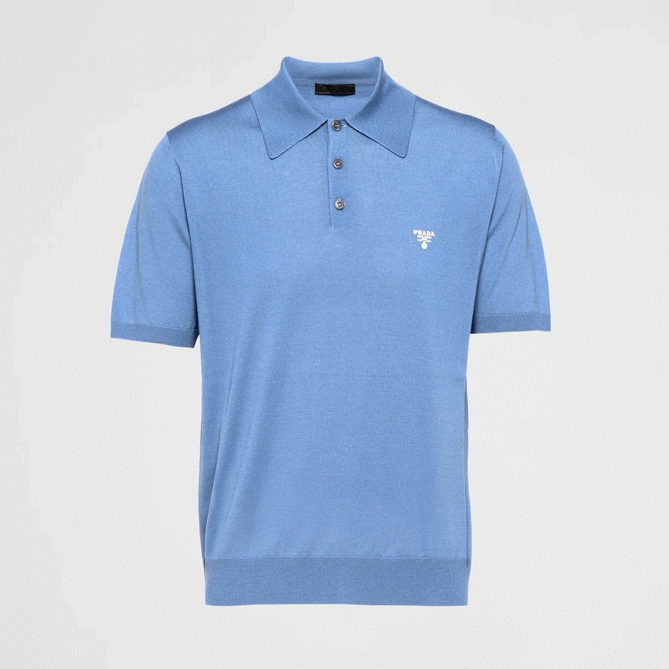 Prada Men's Summer Solid Color Embroidered Logo Wool Knit Polo Shirt Short Sleeve T-Shirt #98532