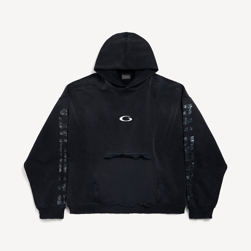 Balenciaga Top-quality version Men's Transparent Tape Ripped Pocket Hoodie in Faded Black White #376442