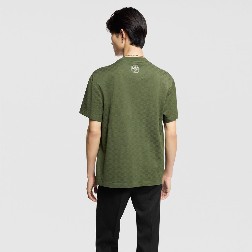 Louis Vuitton Men's Summer Damier Pique Short Sleeve Round Neck Cotton Jacquard Embroidery Straight T-Shirt #71825