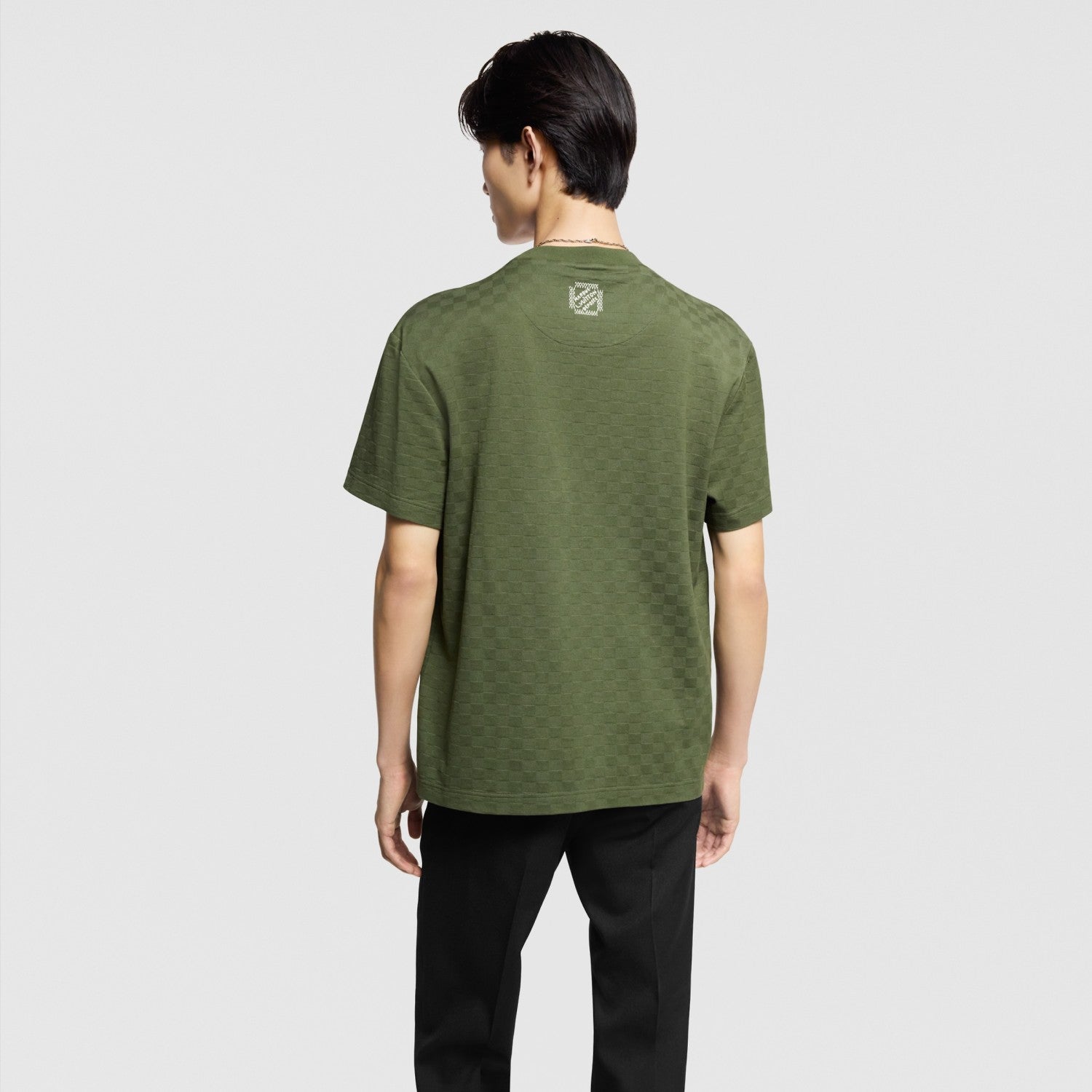 Louis Vuitton Men's Summer Damier Pique Short Sleeve Round Neck Cotton Jacquard Embroidery Straight T-Shirt #71825