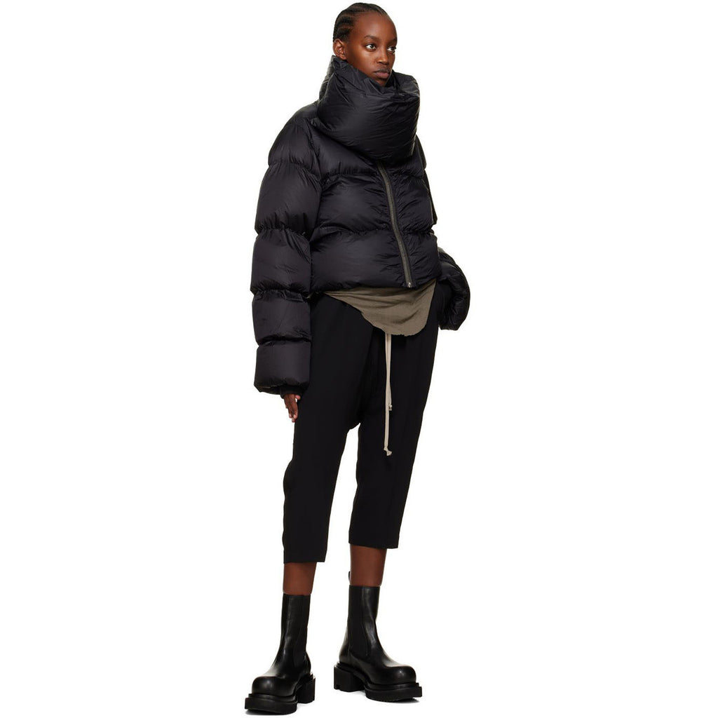 Rick Owens Men's Women's Fall And Winter Dark Windproof Scarf Down Jacket Thickened Warm Short Ultra-long-sleeved Zipper Down Jacket Ngvp #2494