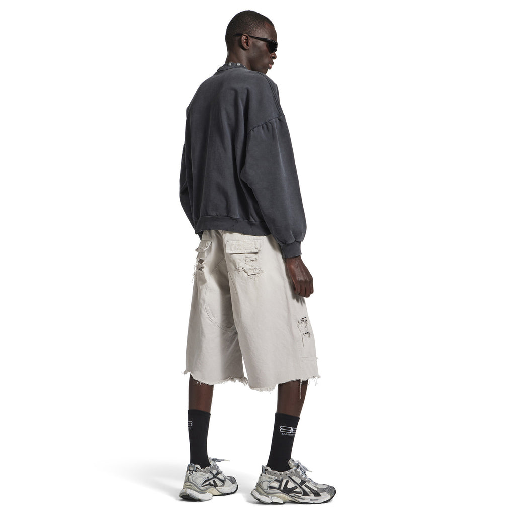 Balenciaga Workwear Shorts Men's Spring And Summer Cotton White Denim Shorts Fashion Trend Hole Casual Shorts Ngvp #1876