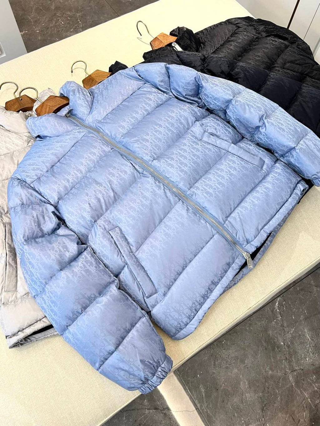 Dior Men's Winter Solid Color Logo Full Print Zipper Collar Down Long Sleeve Puffer Down Jacket #73421