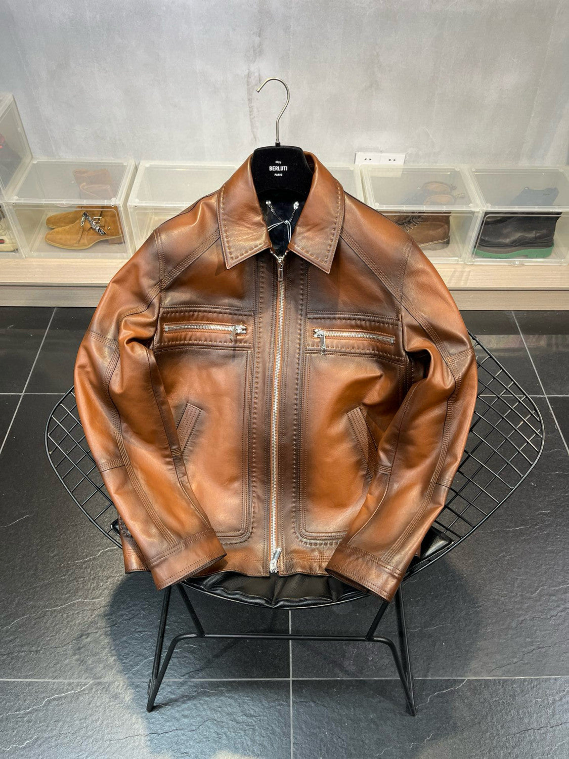 Berluti Leather Jacket Coat #9972