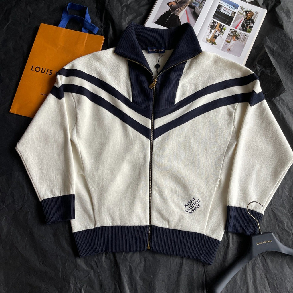 Louis Vuitton Men's Spring and Autumn Striped Letter Standing Collar Zipper Cotton Long Sleeve Jacket #99767