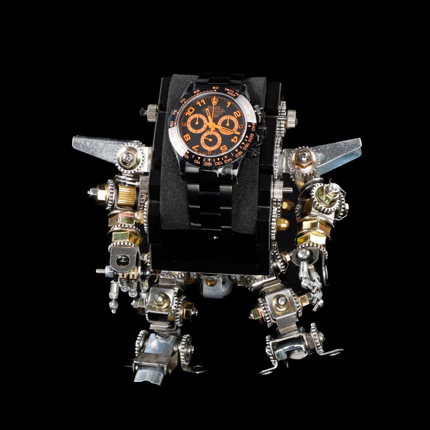 Rolex Men's Automatic Movement Modified Punk Robot Black Strap Mechanical Watch #75378