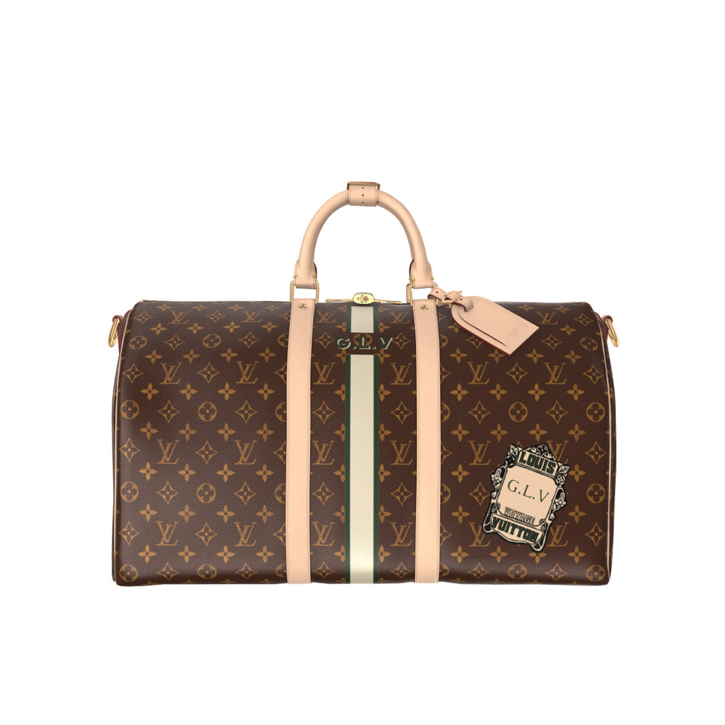 Louis Vuitton KEEPALL BANDOULIÈRE 50 Men's Detachable Adjustable Shoulder Strap Zipper Closure Coated Canvas Quilted Leather Single Shoulder Crossbody Handbag Travel Bag Bags #76838