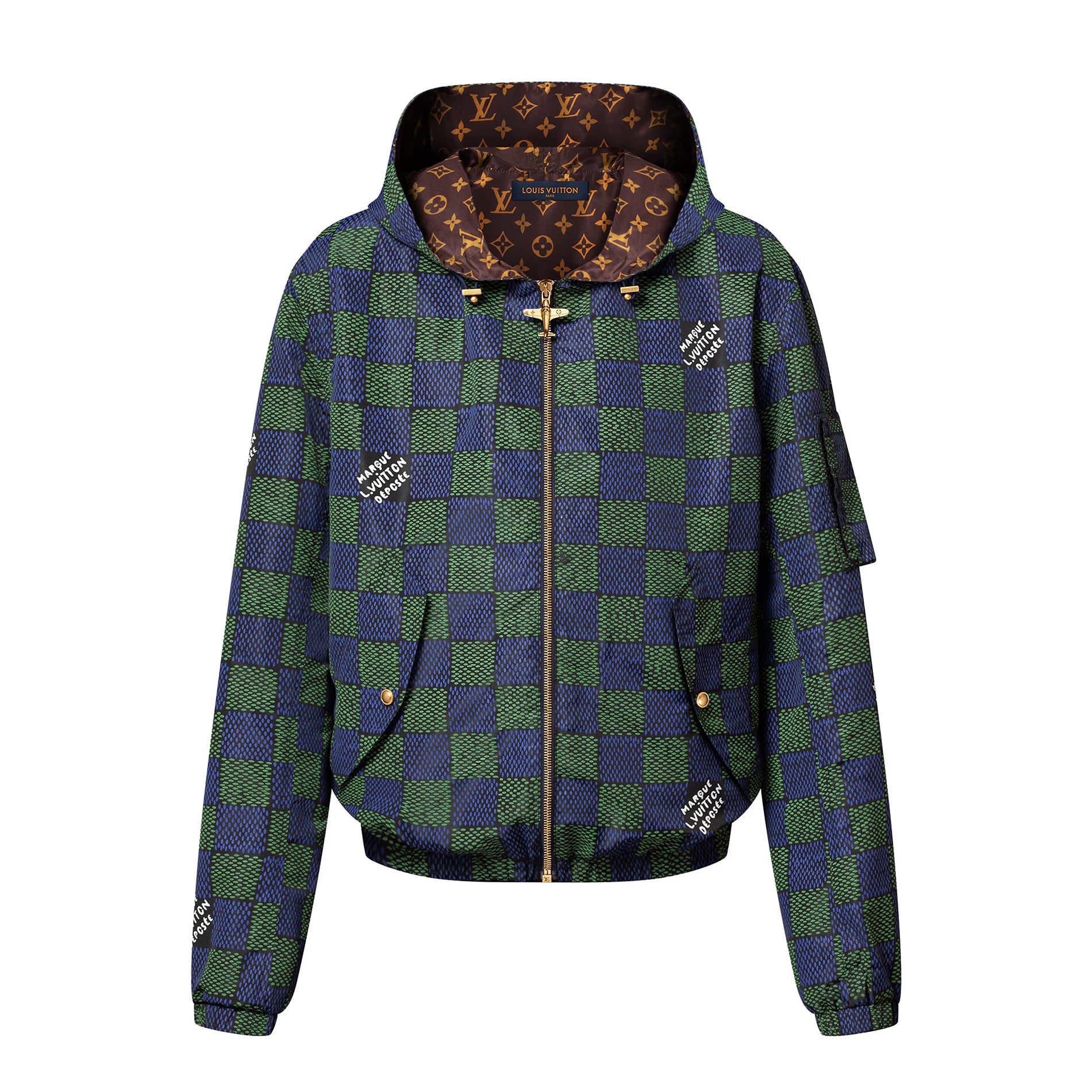 Louis Vuitton Men's Spring and Autumn Plaid Reversible Windproof Hooded Zipper Long Sleeve Jacket #75341