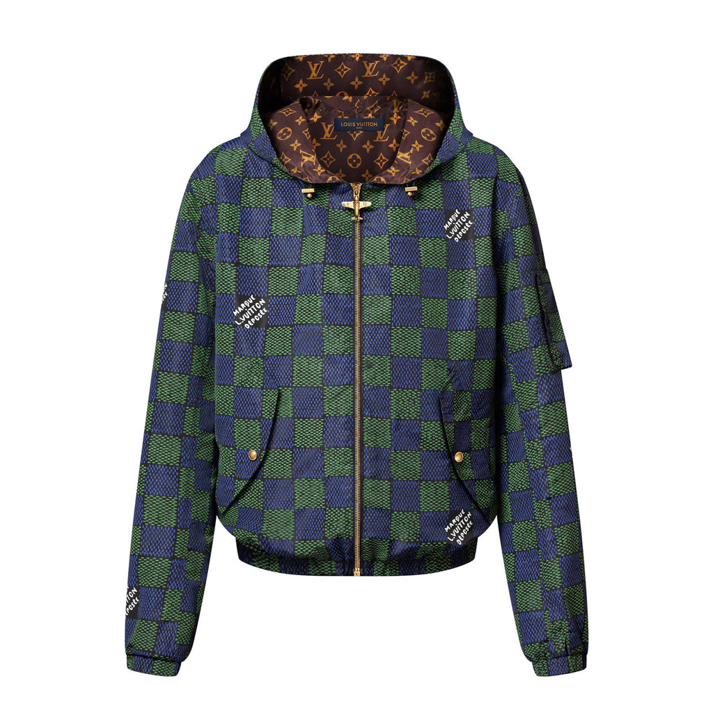 Louis Vuitton Men's Spring and Autumn Plaid Reversible Windproof Hooded Zipper Long Sleeve Jacket #75341