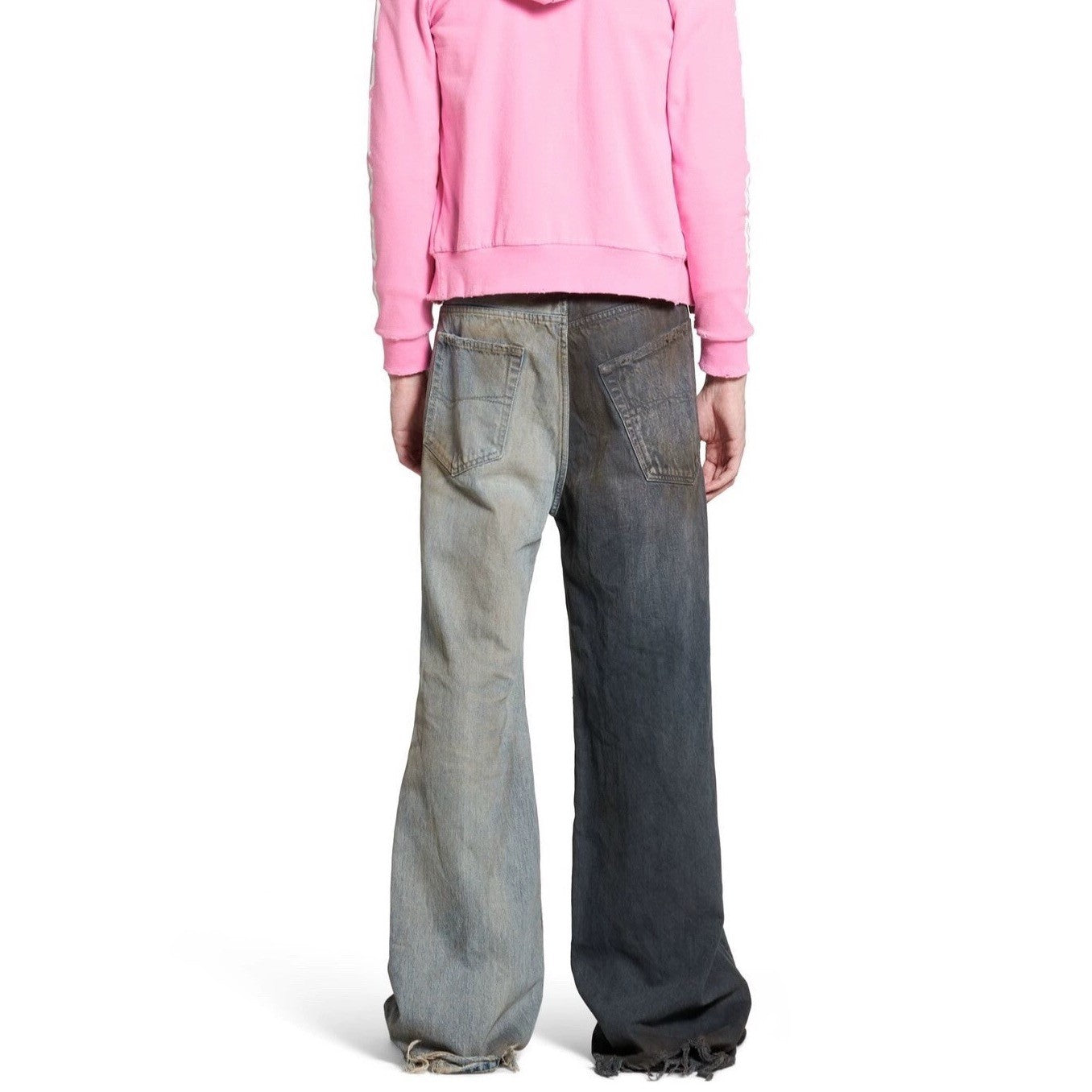 Balenciaga Men's Women's Colorblocking Denim Patchwork Old Damage Casual Loose Straight Leg Lace-Up Pants Ngvp #1818