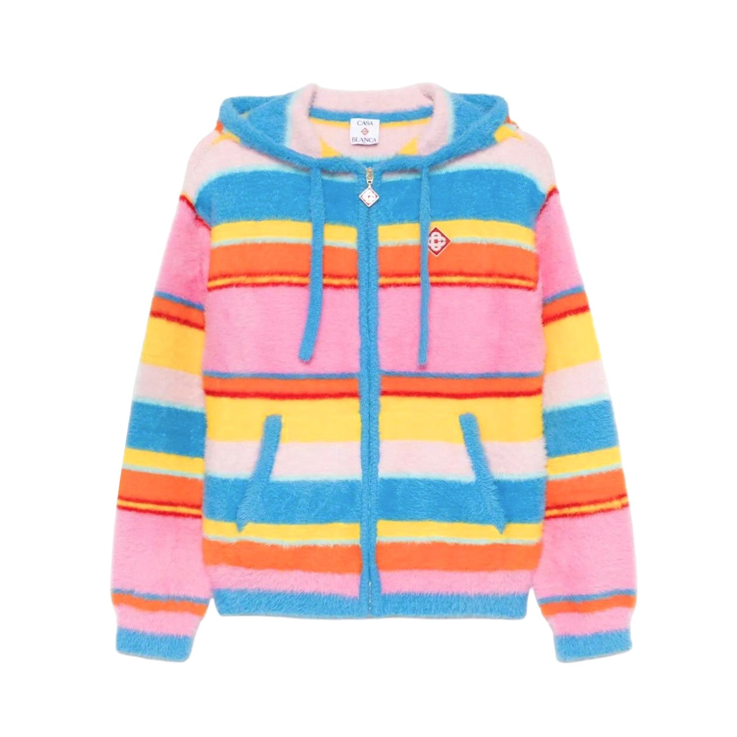 Casablanca Men's and Women's Spring/Autumn Color-block Striped Hooded Zipper Long-sleeved Jacket and Casual Drawstring Shorts Set Suit #77329