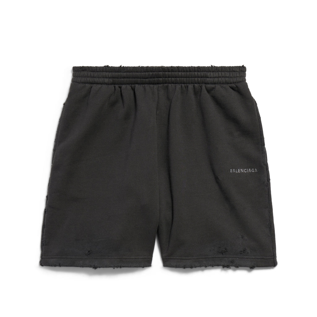 Balenciaga Men's Summer Hot Drill Logo Letter Print Black Cotton Shorts Pants #99727