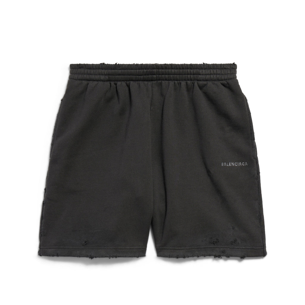 Balenciaga Men's Summer Hot Drill Logo Letter Print Black Cotton Shorts Pants #99727