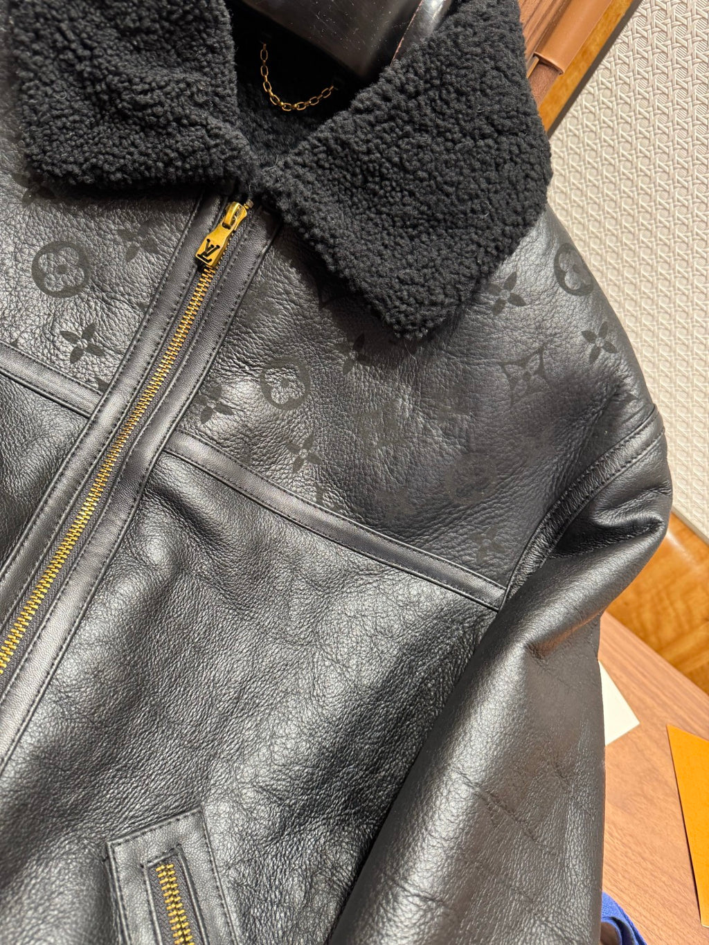 Louis Vuitton Men's Winter Solid Colour Printed Lambskin Wool Zip Up Long Sleeve Jacket #76879