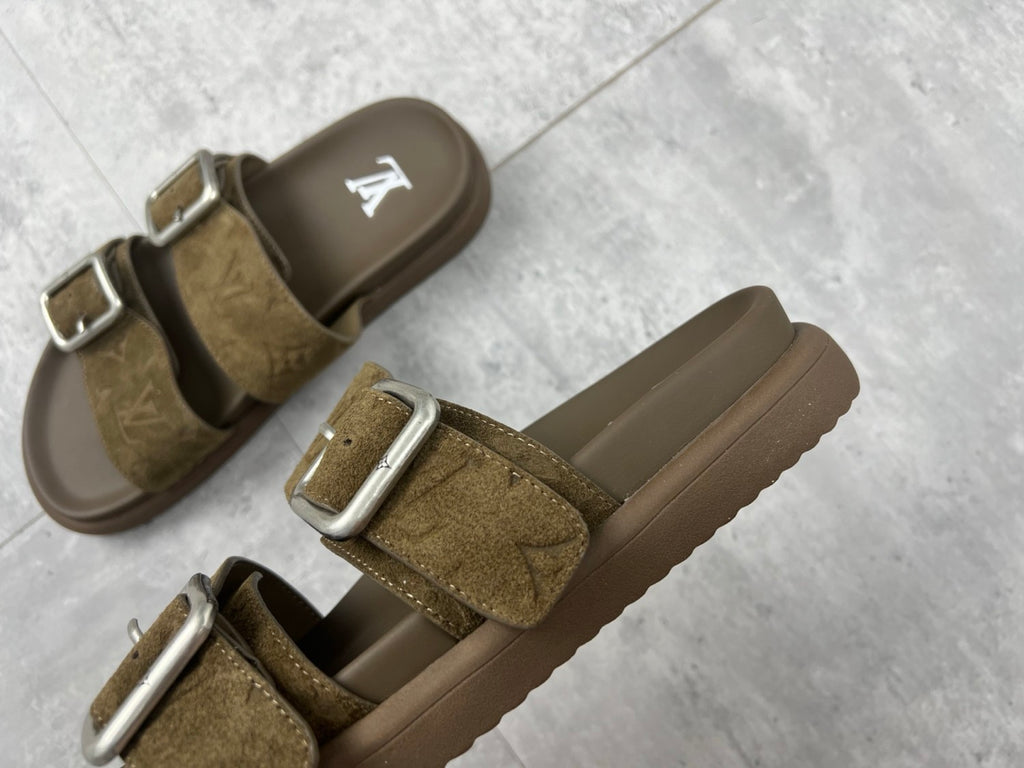 Louis Vuitton Men's Summer Solid Color Classic Fashion Casual Logo Print Slippers Round Toe Flat Mule Shoes #78169