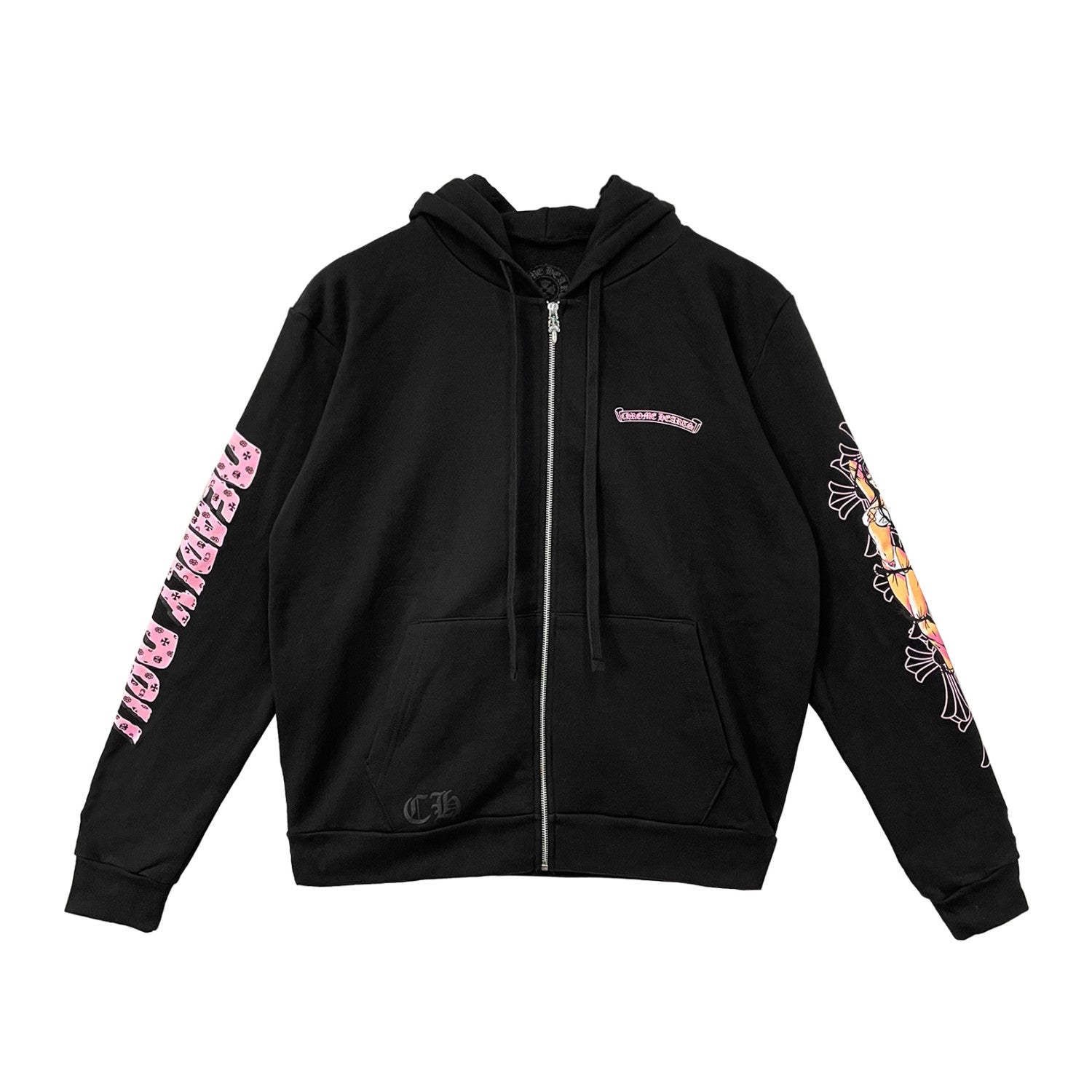 Chrome Hearts Men's Fall/Winter Fan Cross Graffiti Print Black Hooded Zipper Jacket #97956