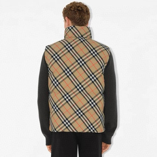 Burberry Men's And Women's Fall/winter Fashion Casual Stand Collar Zipper Checkered Reversible Double Sided Checkered Nylon Padded Vest #79369