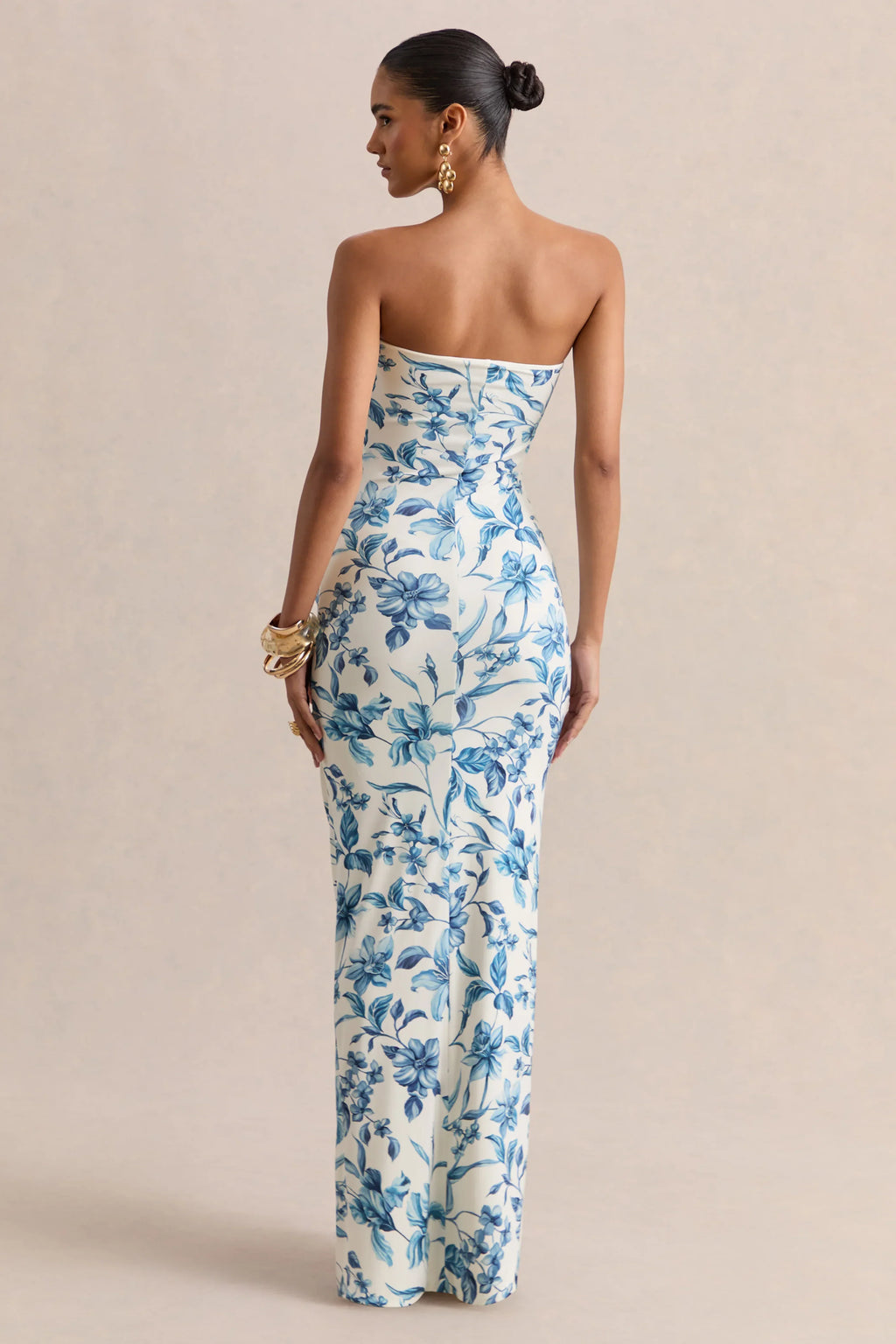Ali | Blue Porcelain Print Sweetheart Ruched Wrap Maxi Dress