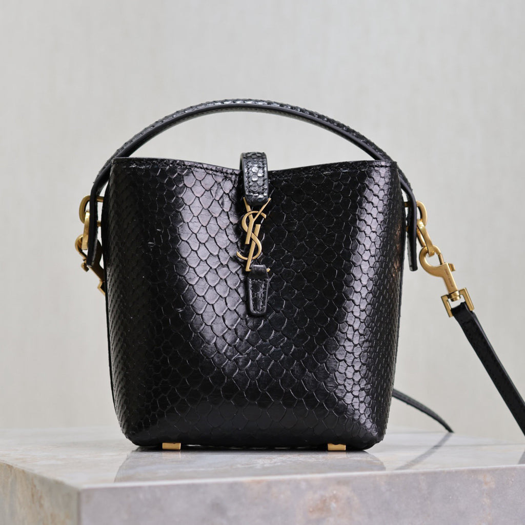Saint Laurent Women's LE 37 Logo Hook Buckle mini Small Glossy Solid Color Bucket Bag Suede Leather Handbags Casual Bags 7490362R20W9207 #81334