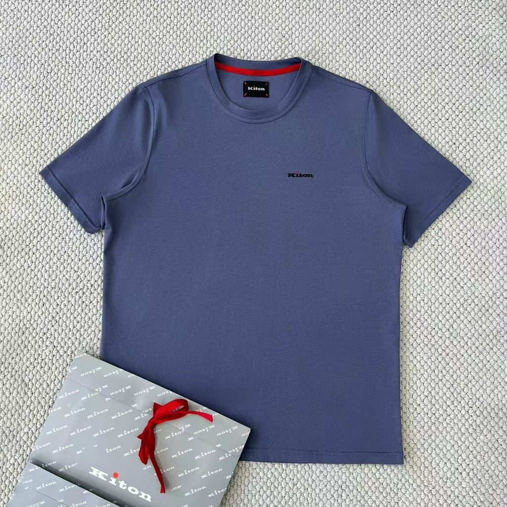 Kiton Men's Summer Solid Color Embroidered Letter Print Round Neck Short Sleeve T-Shirt #75729