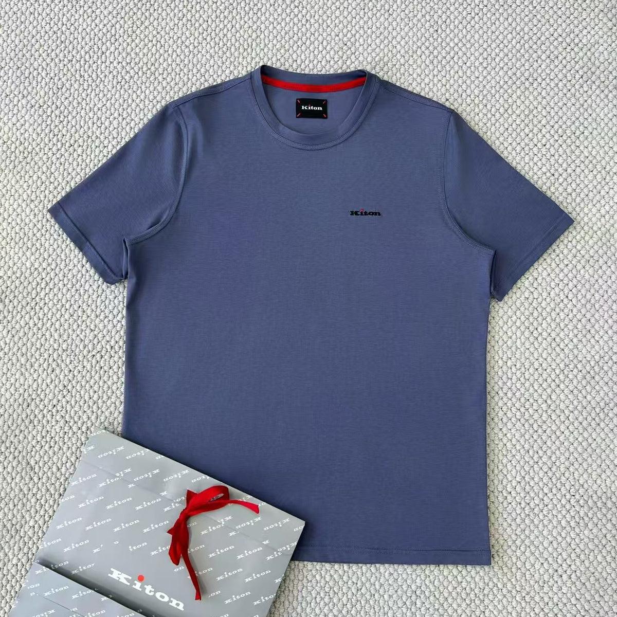 Kiton Men's Summer Solid Color Embroidered Letter Print Round Neck Short Sleeve T-Shirt #75729