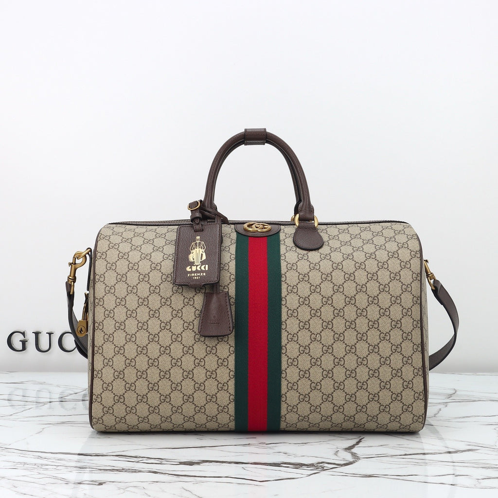Gucci Savoy Collection Medium Travel Bag In Beige And Dark Brown With Interwoven Gg Monogram Men's And Women's Handheld And Crossbody Bag Bags 834460FAEOI9746 #197150