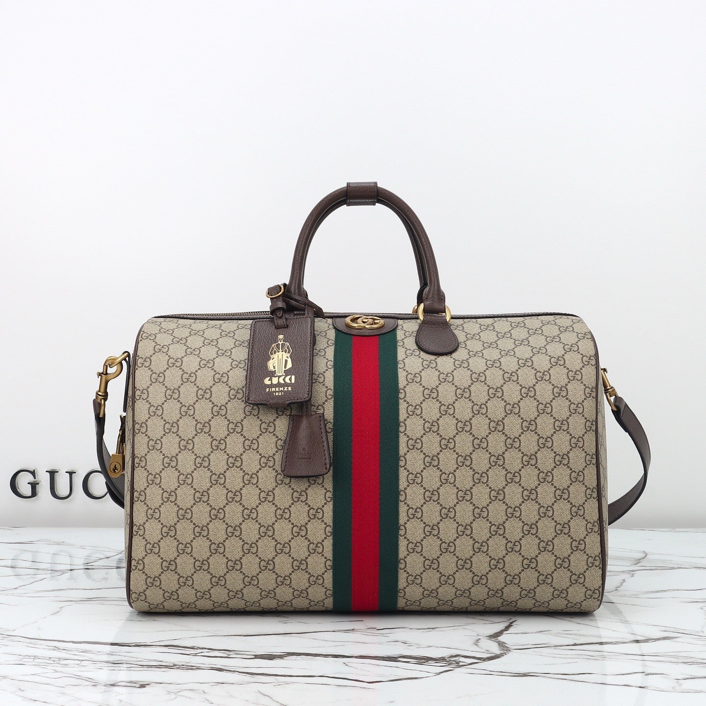 Gucci Savoy Collection Medium Travel Bag In Beige And Dark Brown With Interwoven Gg Monogram Men's And Women's Handheld And Crossbody Bag Bags 834460FAEOI9746 #197150