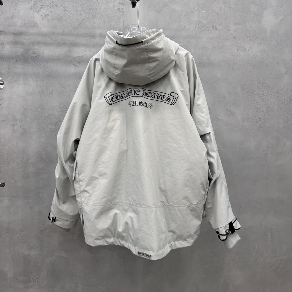 Chrome Hearts Men's And Women's Fall/winter Fashion Casual Solid Color Hooded Zipper Windproof Single Breasted Button Classic Logo Print White Goose Down Filled Jacket #79546