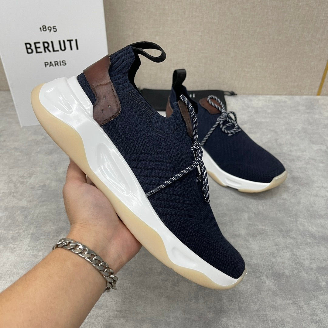 Berluti Shadow Men's Fashion Casual Round Toe Lace Up Flat Low Top Flyknit Sneakers Shoes #79362