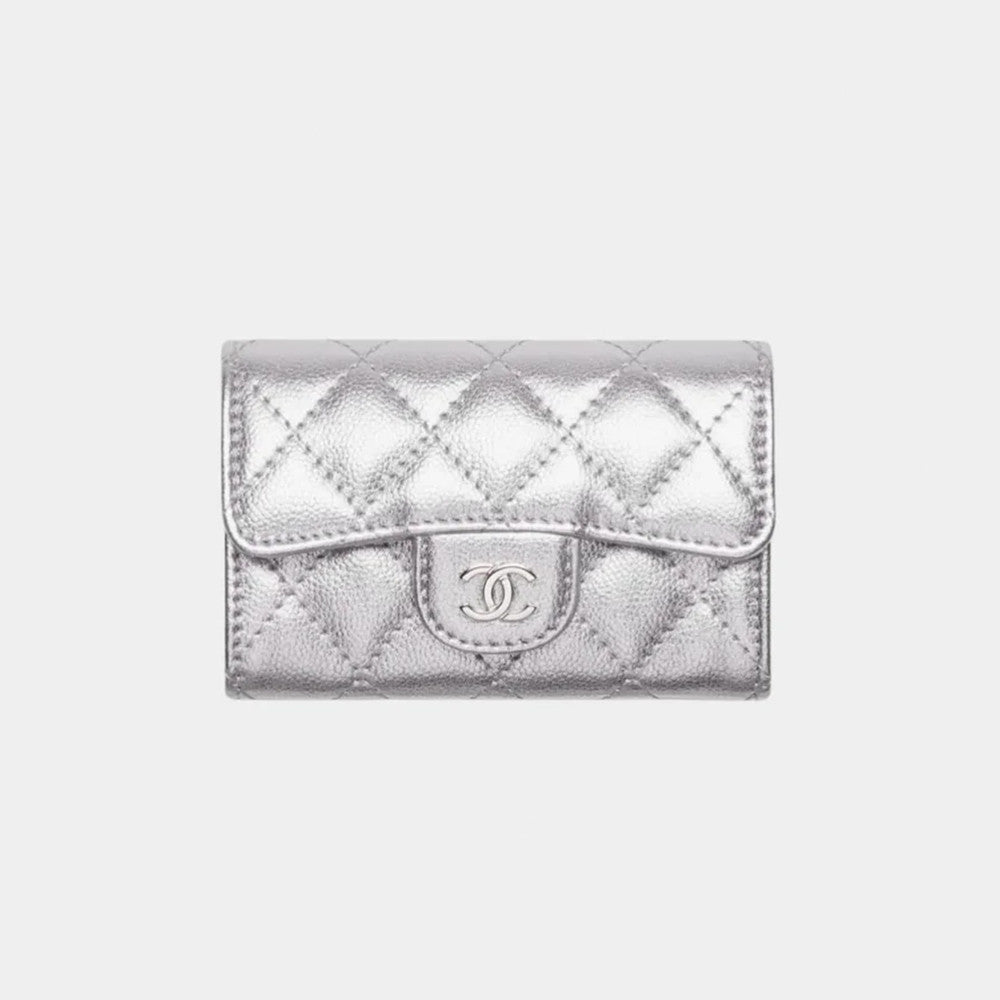 Chanel Black Classic Cf Card Holder With Flip Top Compact Wallet Black And Gold Metallic Finish Bag Bags Metallic-colored Leather Tends To Fade Easil #84161A