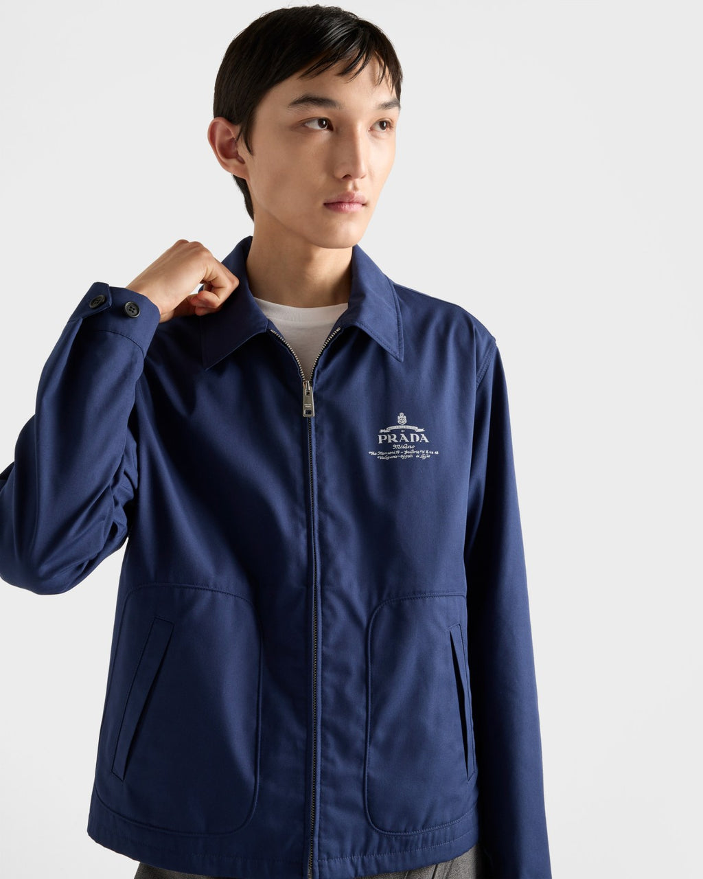 Prada Men's Spring/Fall Casual Fashion Solid Color Logo Collar Zipper Cotton Blend Long Sleeve Short Jacket #78559