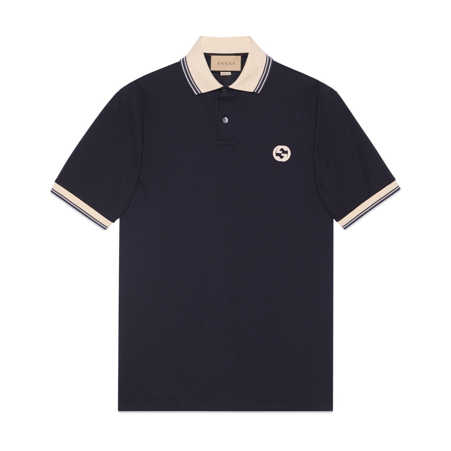 Gucci Men's Summer Colorblocked Stripe Trim Cotton Polo Neck Short Sleeve T-Shirt #98684