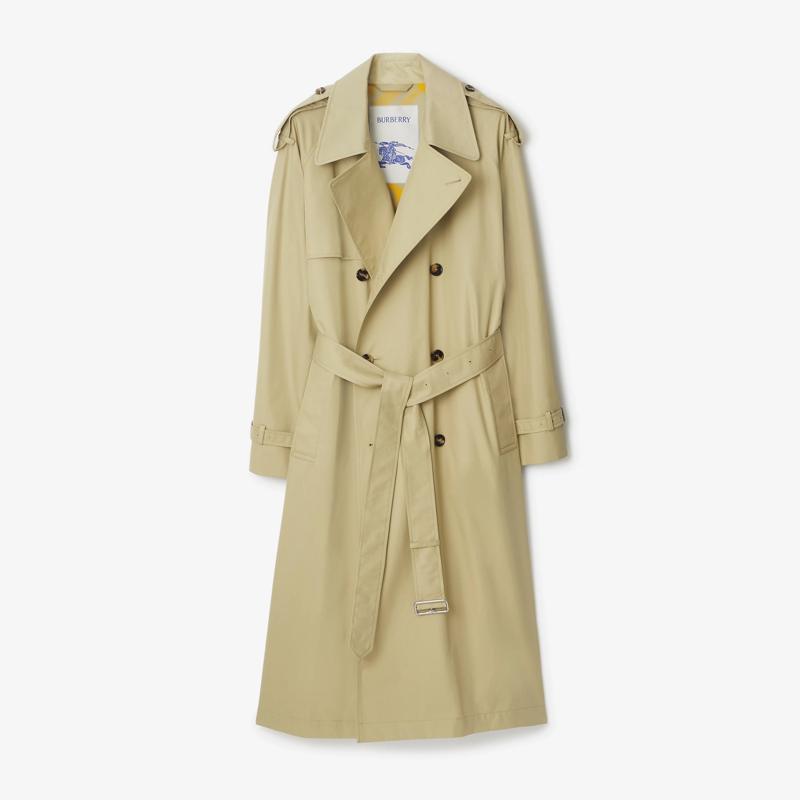 Burberry Men's Spring And Fall Solid Color Double Breasted Tie Waist Long Windbreaker Coat Jacket #98782
