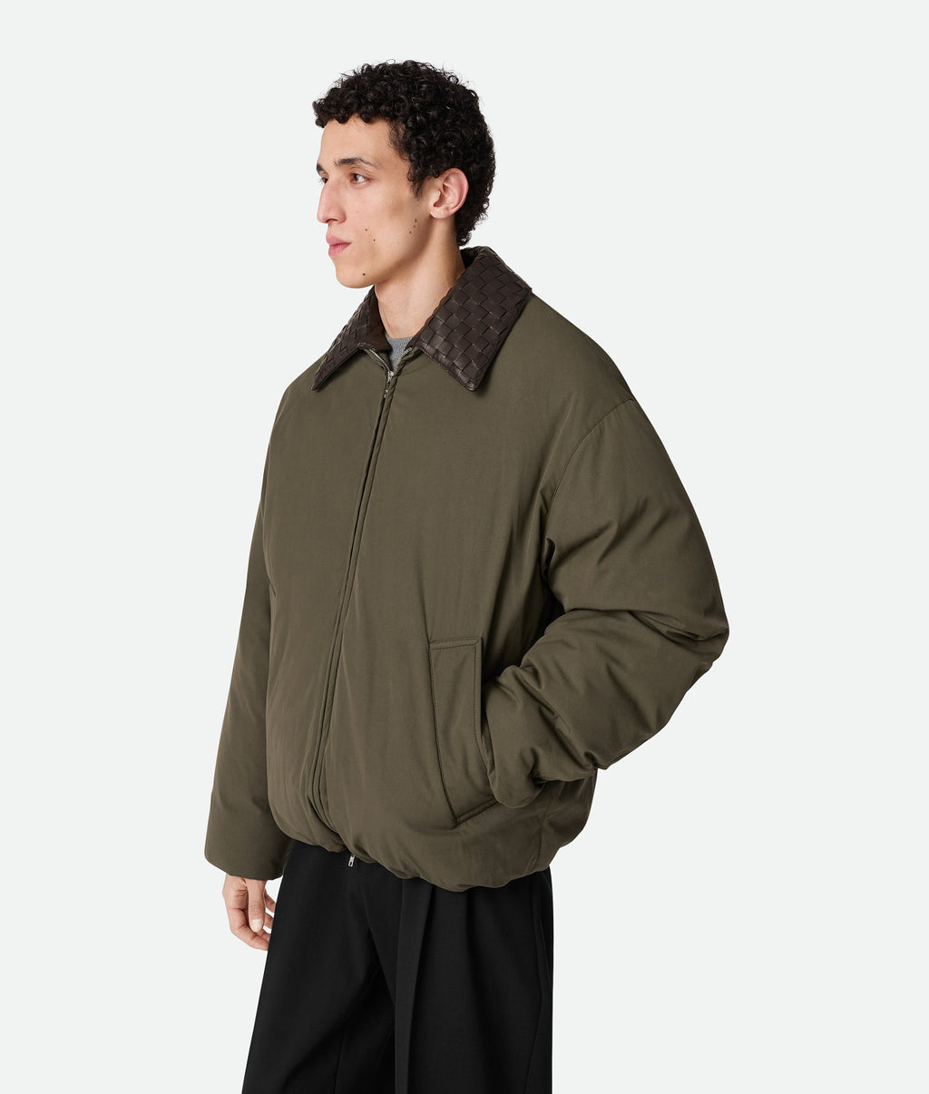 Bottega Veneta Men's Spring/Fall Knit Leather Collar Two-Way Zipper Technical Fabric Solid Color Long Down Jacket Ngvp #333312