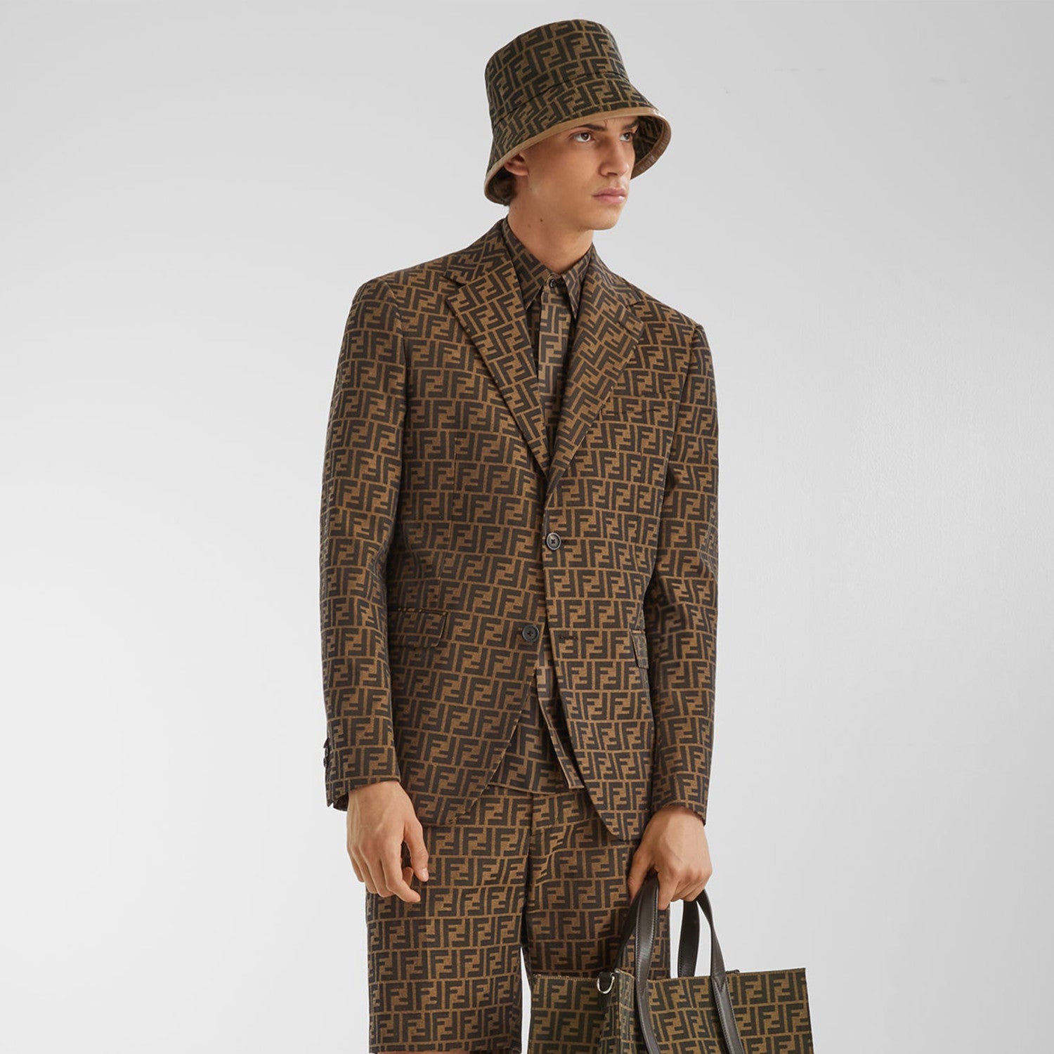 Fendi Men's Fall And Winter F Full Print Casual Suit Jacquard Lapel Single-breasted Jacket Straight Suit Pants Set #71558