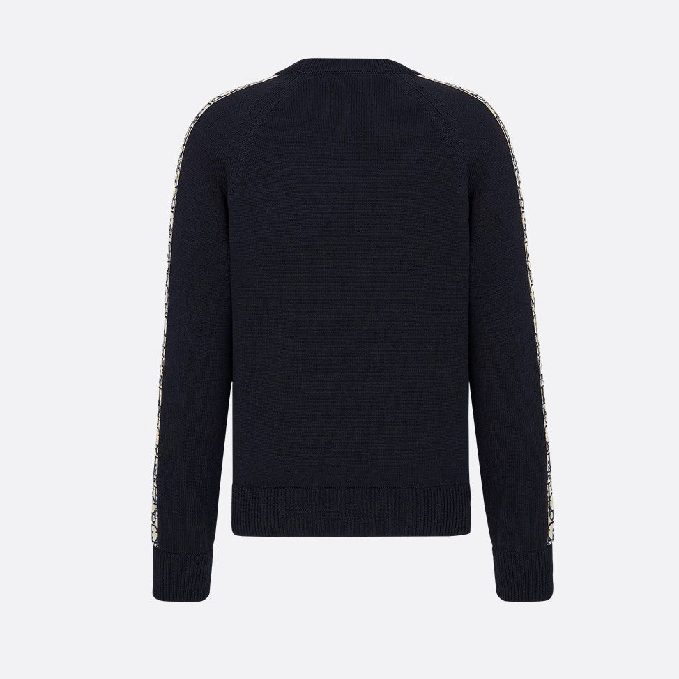 Dior Men's and Women's Fall/Winter Crewneck Pullover Oblique Print Patchwork Floral Weave Ribbed Knit Pullover Sweater #79479