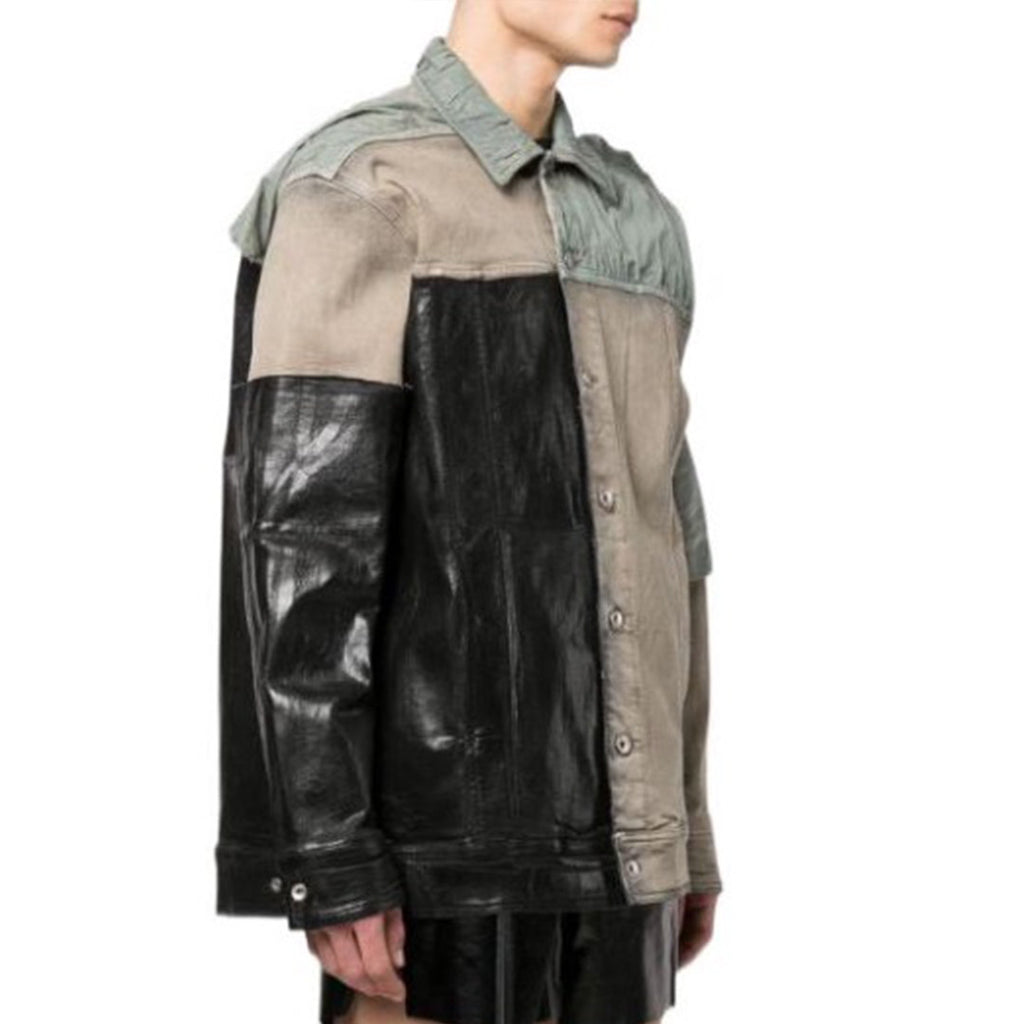 Rick Owens DRKSHDW Men's Spring And Fall Fashion Splicing Lapel Single-Breasted Long-Sleeved Denim Jacket Coat Ngvp #7945