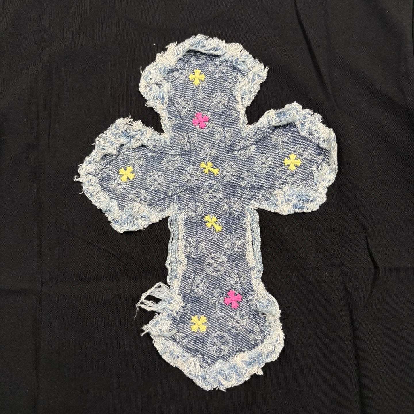 Chrome Hearts Men's And Women's Summer Solid Color Embroidered Denim Printed Cotton Crew Neck Short Sleeve T-shirt #77395