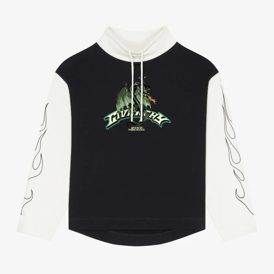 Givenchy Men's Autumn and Winter Black and White Splicing Dragon Print Long Sleeved Hooded Sweatshirt Pullover #98126