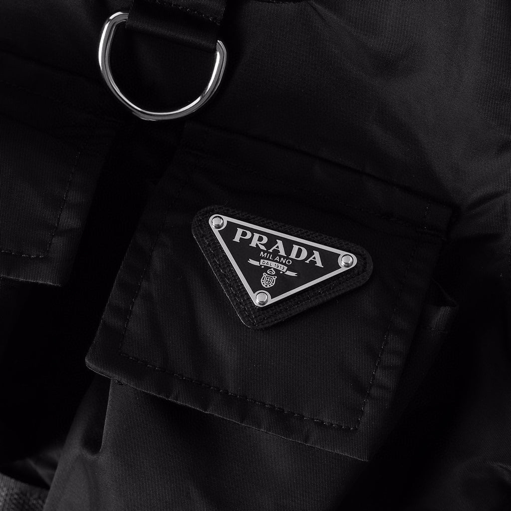 Prada Men's Black Gold Triangle Logo Multi-Pocket Single Breasted Casual Short Sleeve Shirt #98829