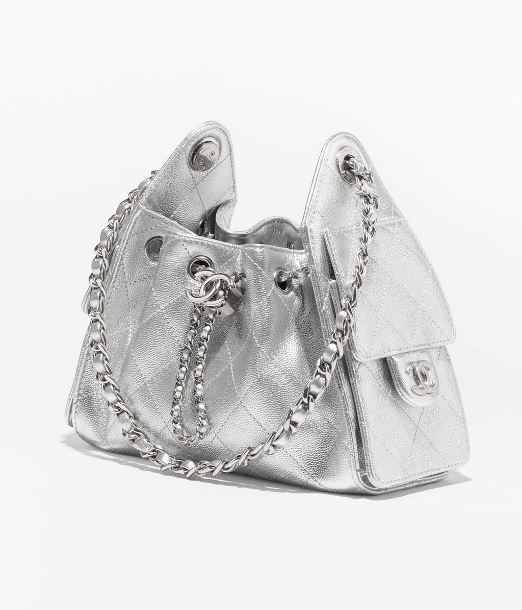 Chanel 25 Women's Mini Handbag Metallic Grained Embossed Calfskin And Silver Metal Silver #332929