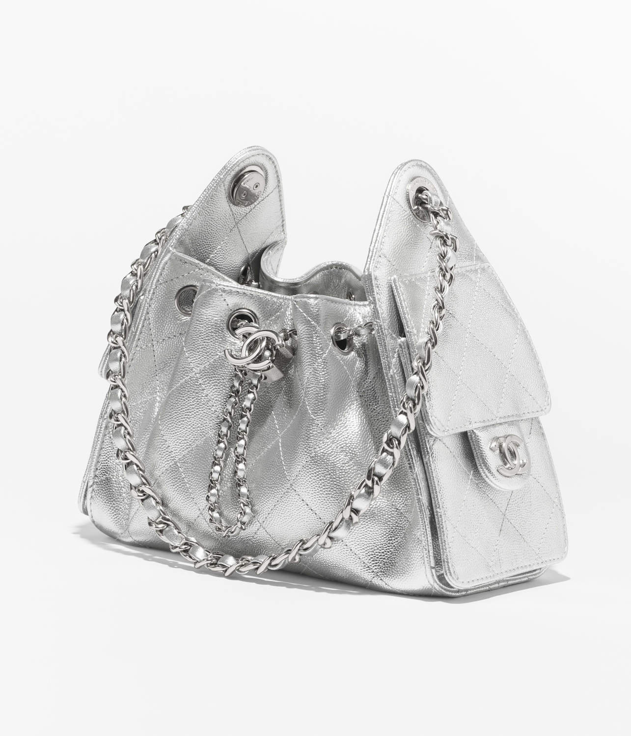 Chanel 25 Women's Mini Handbag Metallic Grained Embossed Calfskin And Silver Metal Silver #332929