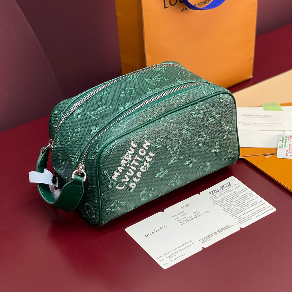 LOUIS VUITTON DOPP KIT Mini Toiletry Bag Monogram Heritage Canvas Zipper Mini Wallet Bag Bags  #82262A