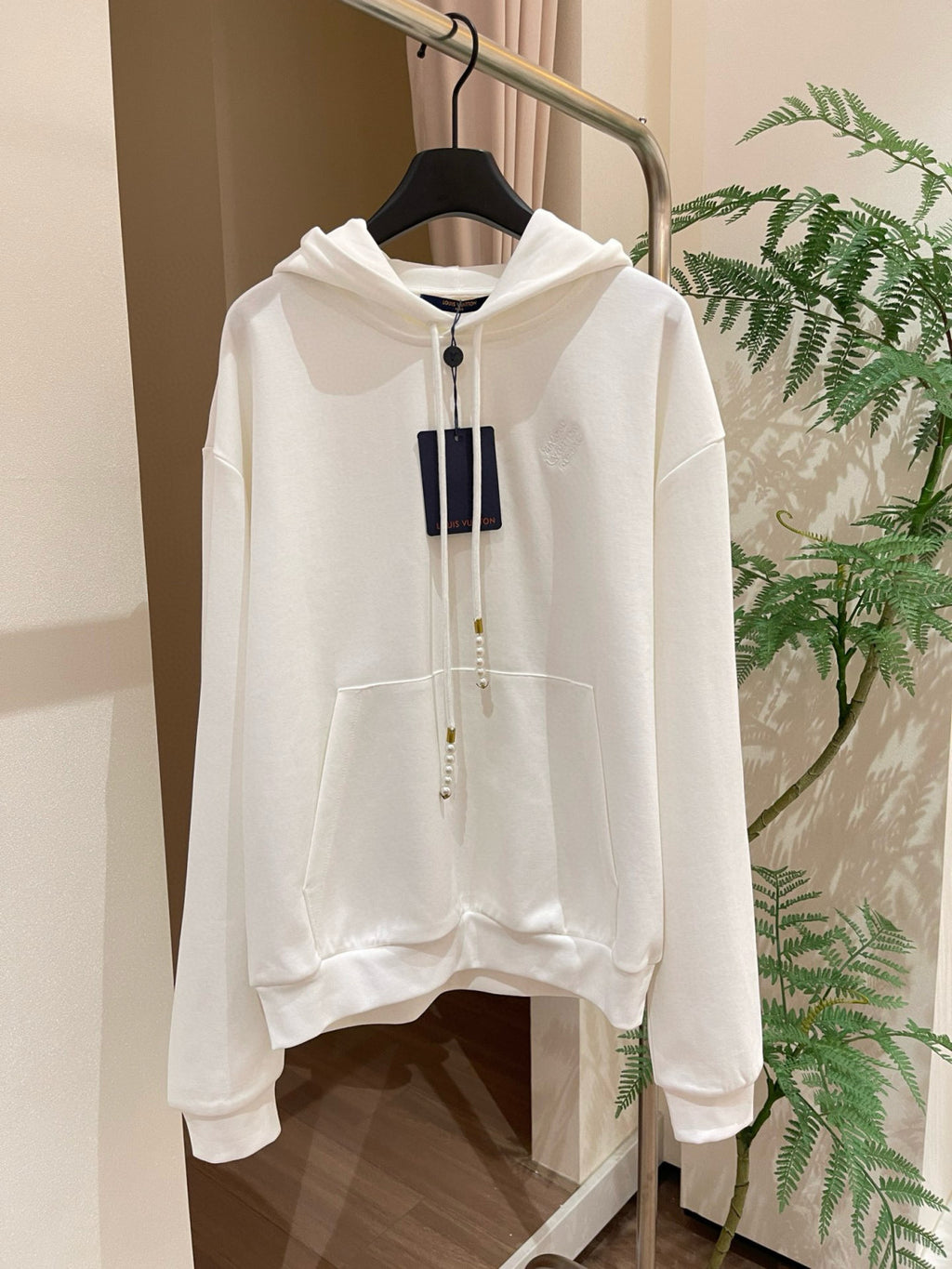Louis Vuitton Men's Spring and Autumn White Logo Letter Embroidery Long Sleeve Hooded Sweatshirt Pullover #98836