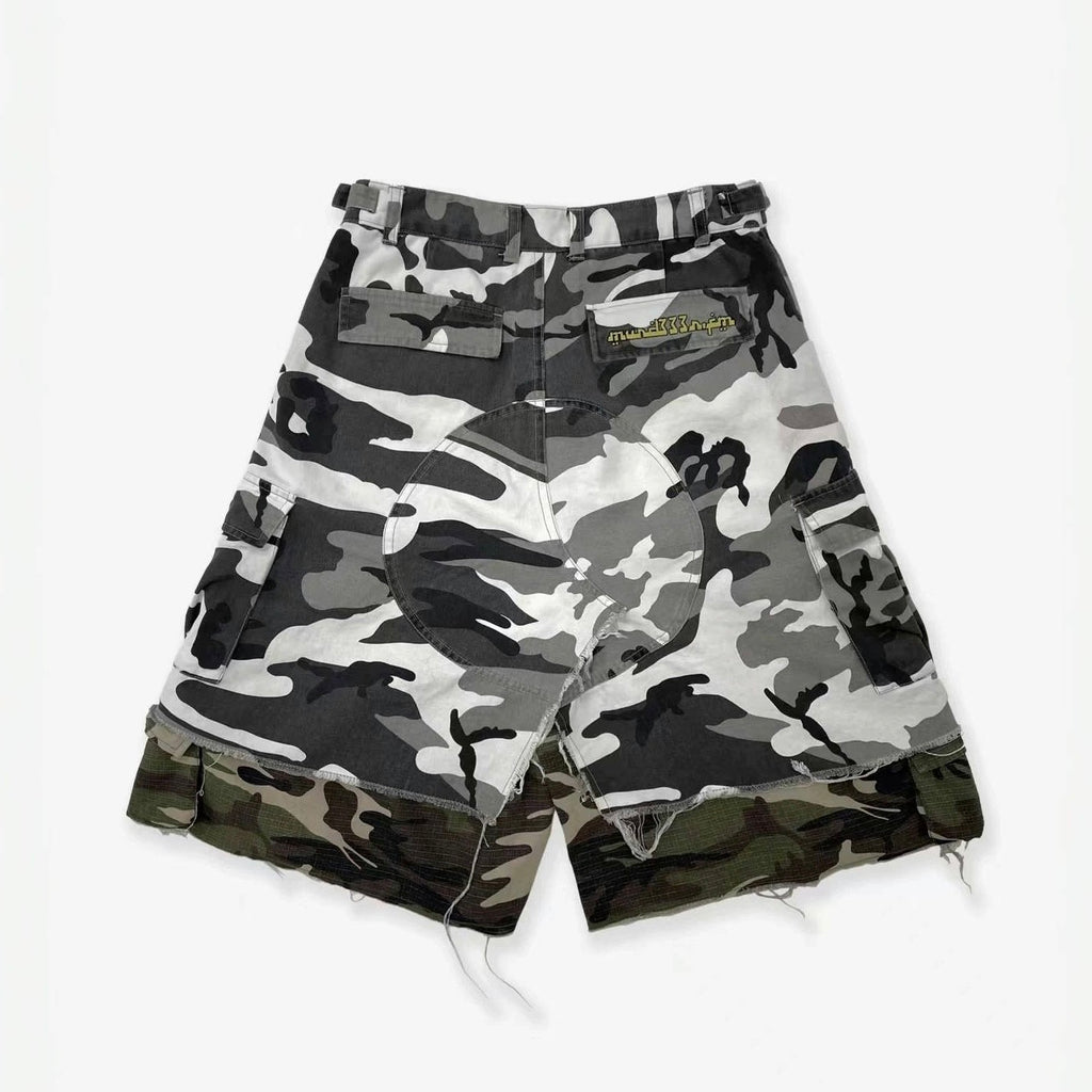 GRAILZ Project G/R Men's Summer Double Layer Camouflage Destruction Splicing Shorts Loose Do-Over Five Pants Ngvp #1919