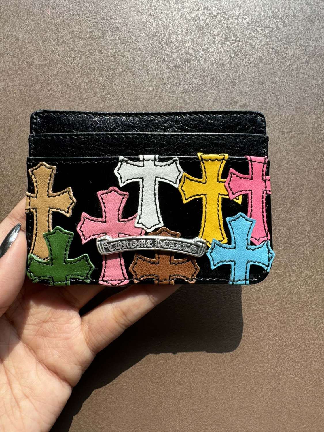 Chrome Hearts Men's Women's Colourful Cross Card Holder Purses Coin Purse Black Leather Fashion High Street Trend Personalised Wallet Bags Bag #81255